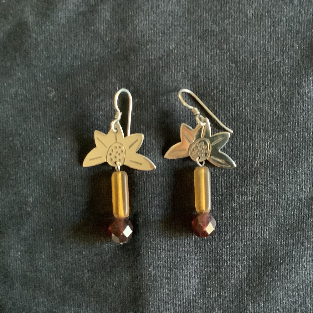 Sterling Flower and Bead Earrings
